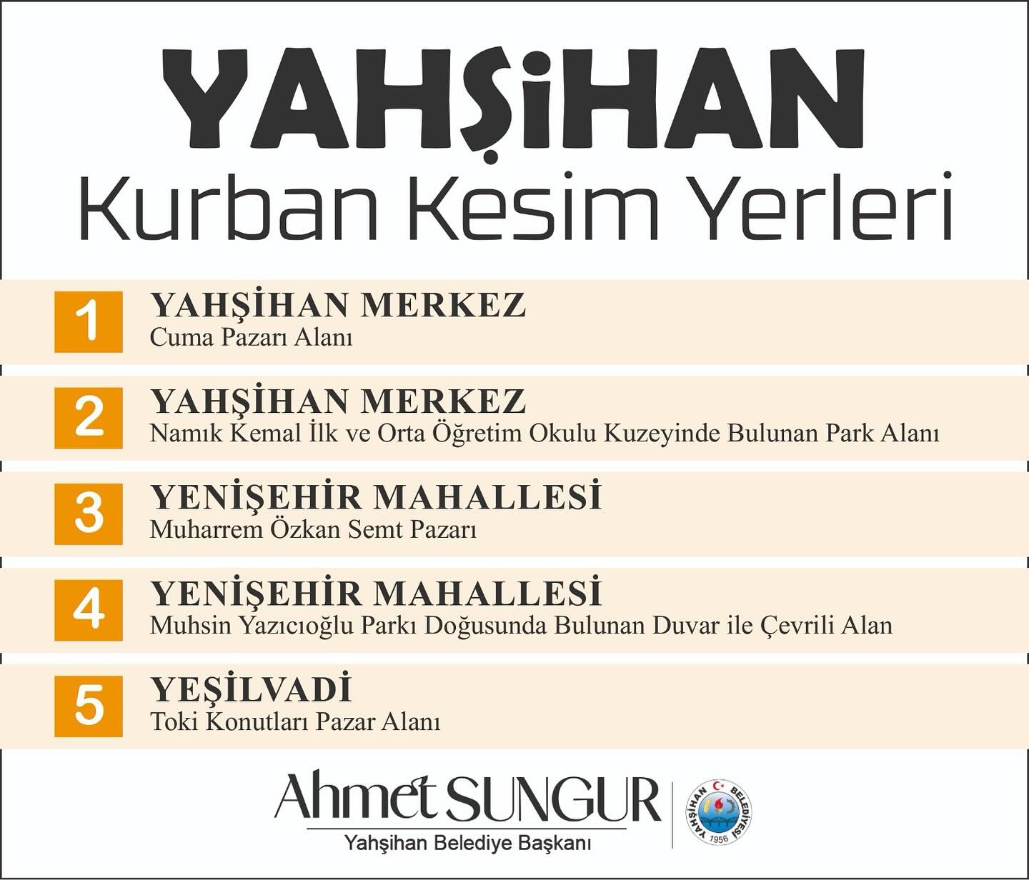 YAHŞİHAN KURBAN KESİM YERLERİ